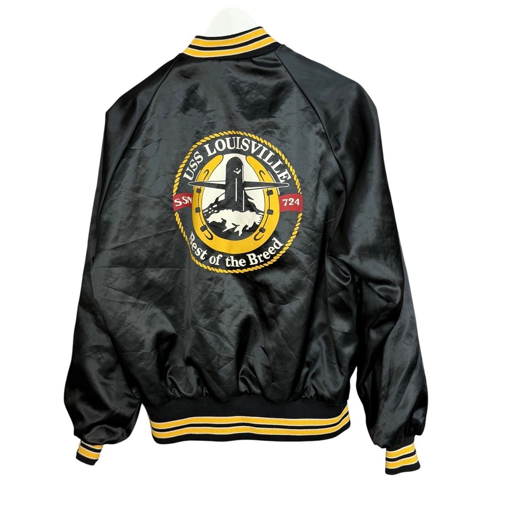 Pla-Jac Dunbrooke Jacket Medium Black Nylon USS Louisville SSN 724 Vintage USA
